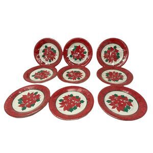 Christmas Vintage Red Poinsettia Twelve Count 7" Paper Plates LOT Of 9 Packs New